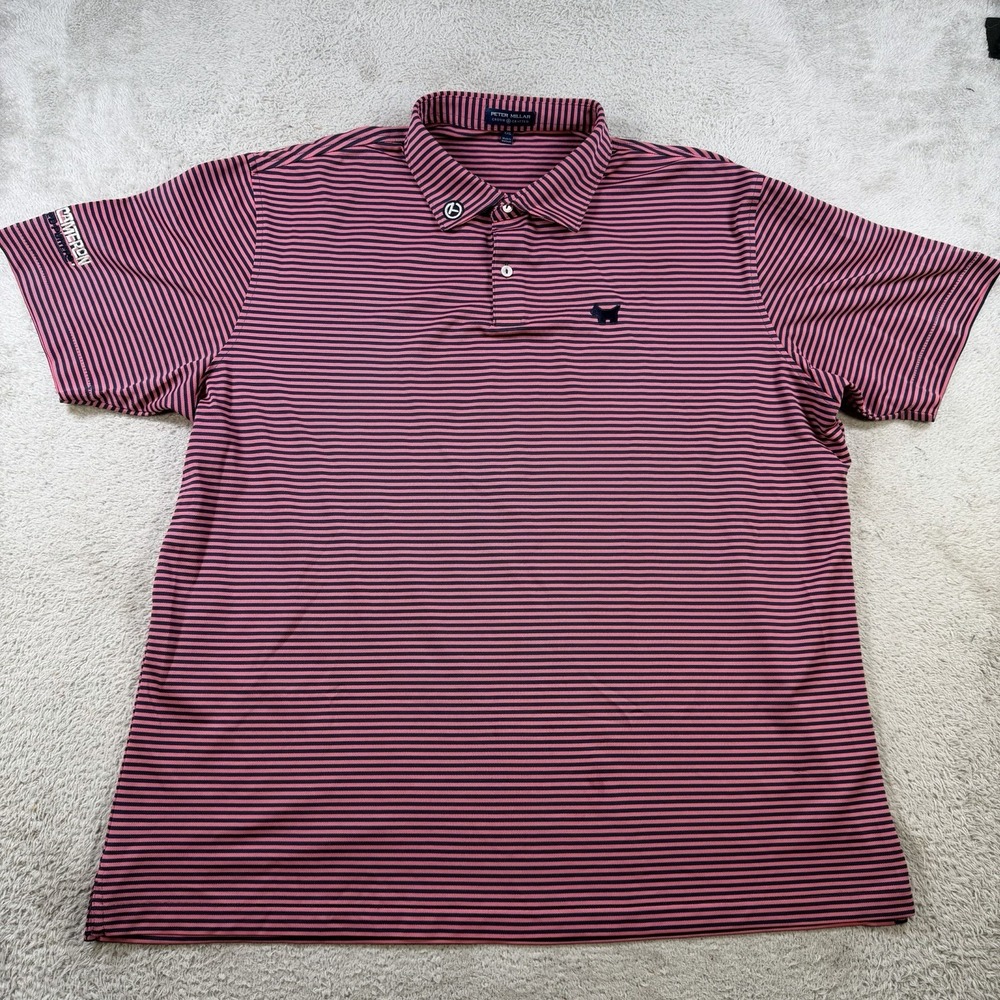 Peter Millar Scotty Cameron Polo Mens 2XL Pink Striped Crown Crafted Dog Shirt